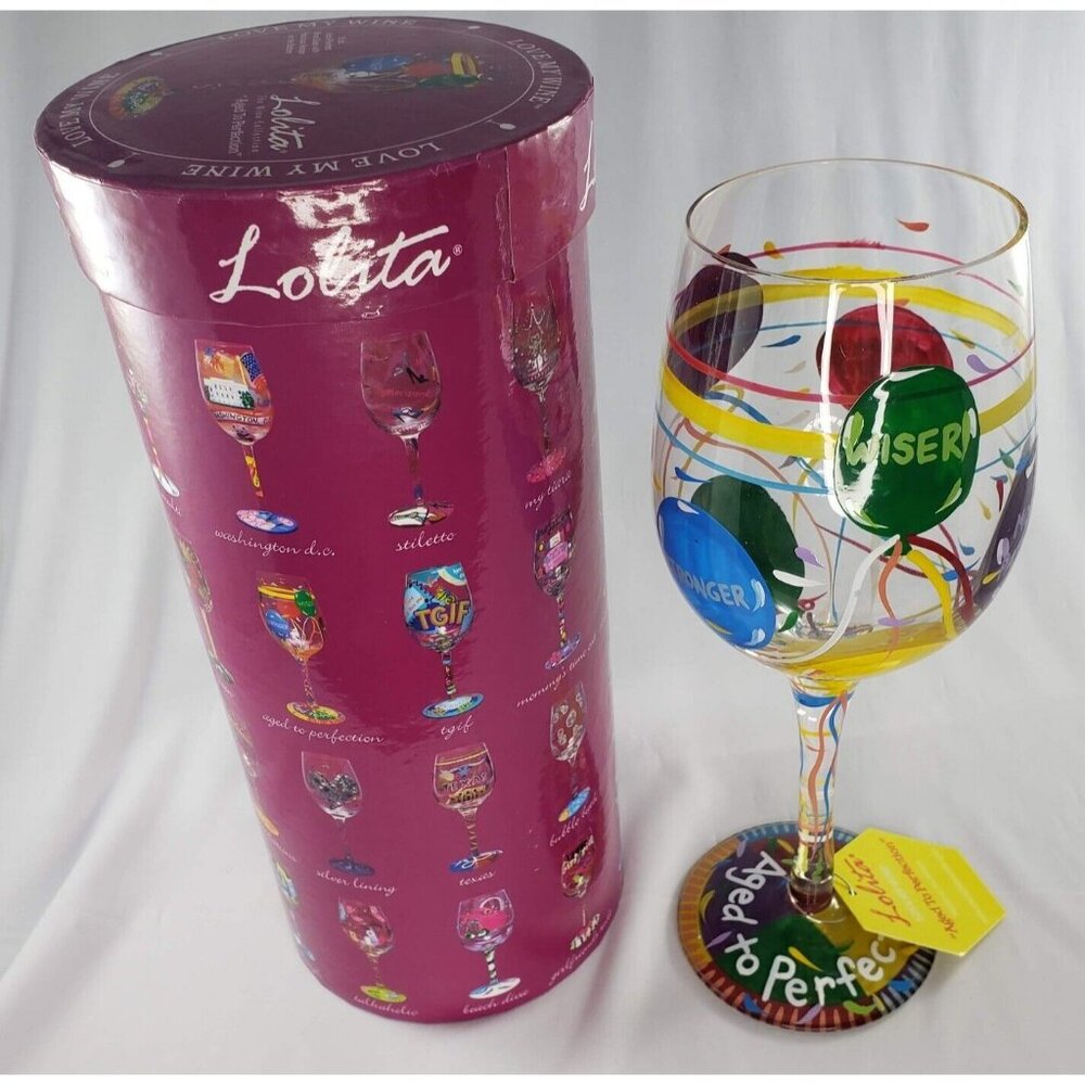 Lolita Aged to Perfection Wine Glass Happy Birthday New in Box